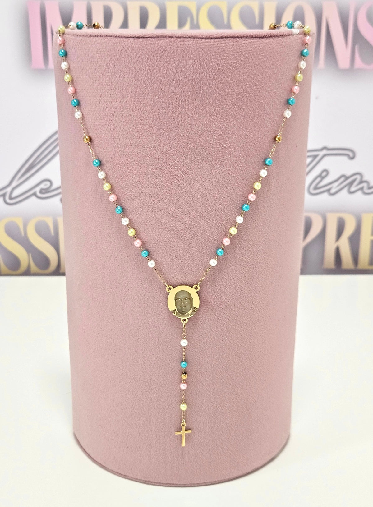 Rainbow Rosary Beads Gold Style