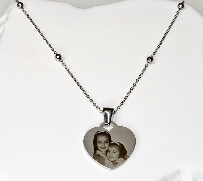 Silver Beaded Heart Necklace