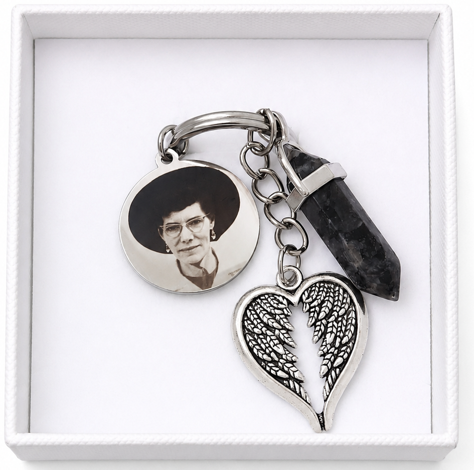 Black Obsidian Crystal Angel Keyring