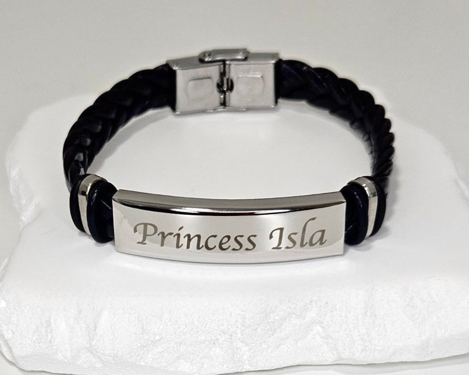 Men's Silver & Black Leather Bracelet