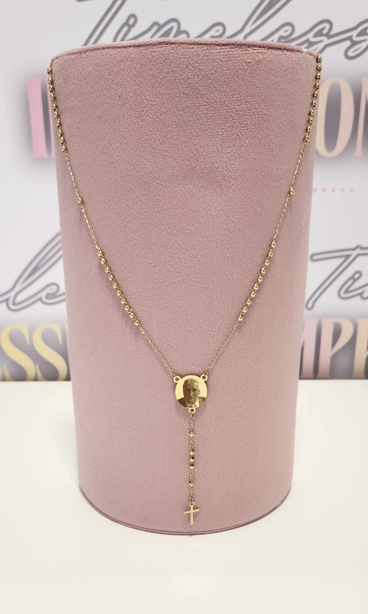 Gold Beaded Rosary Circle Pendant