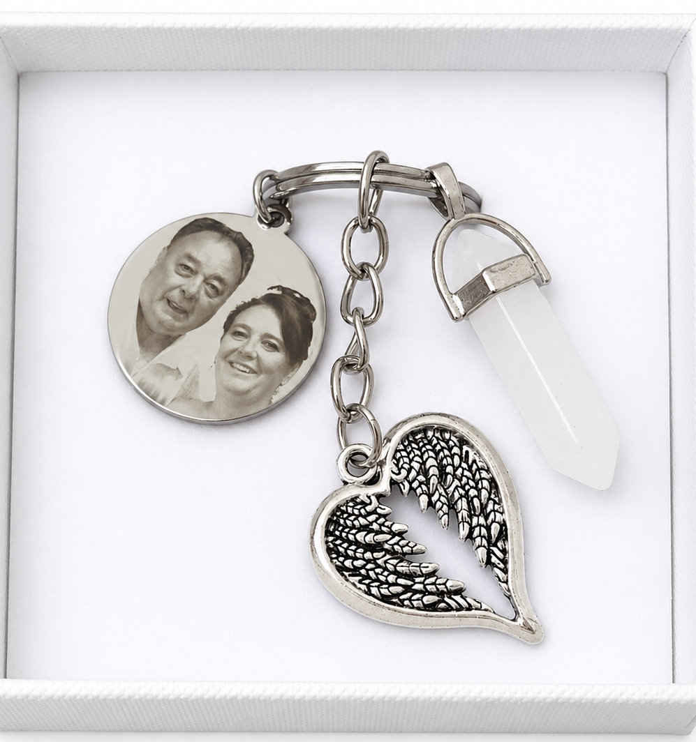 White Quartz Crystal Angel Keyring