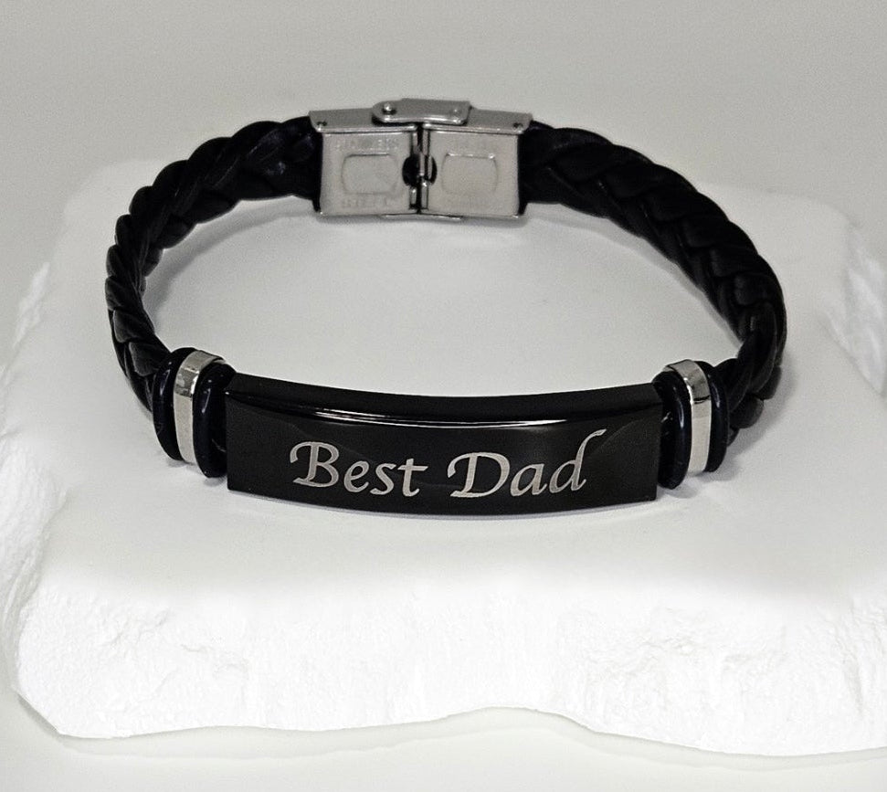 Mens Black Leather Bracelet