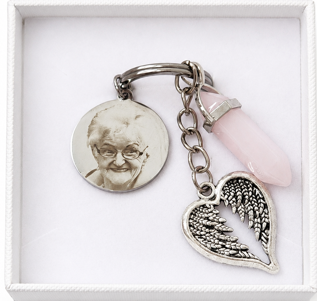 Rose Quartz Crystal Angel Keyring