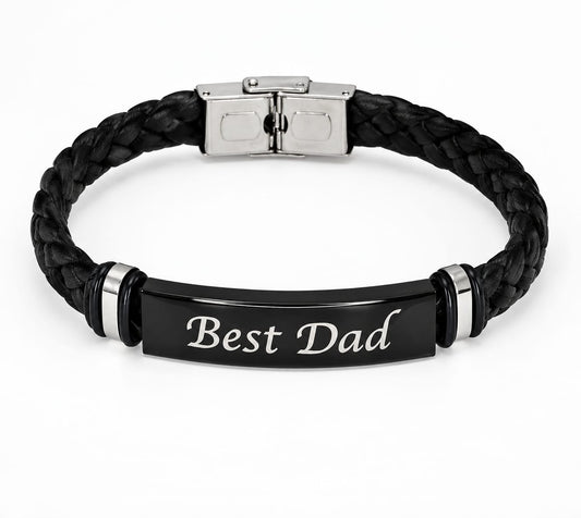 Mens Black Leather Bracelet