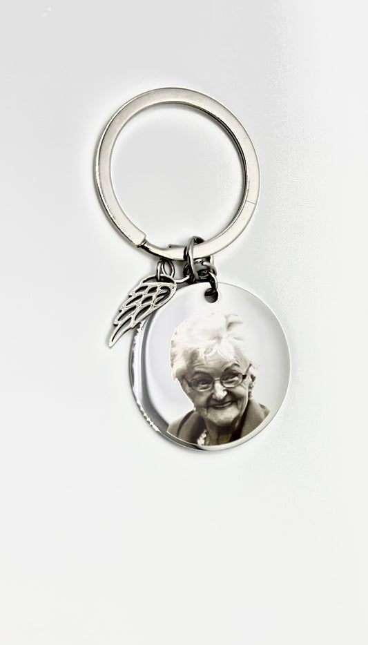 Silver Circle keyring With Angel Wing Charm