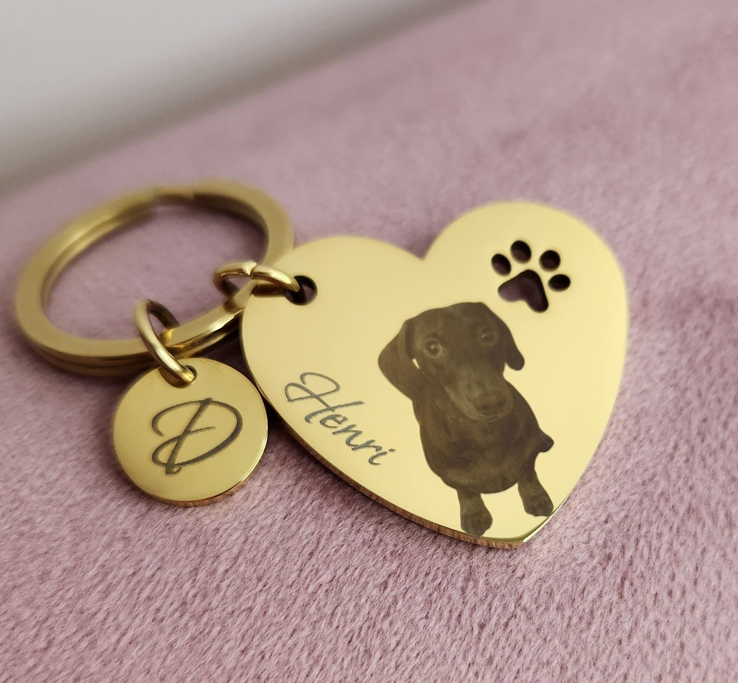 Gold Paw Print Heart Keyring
