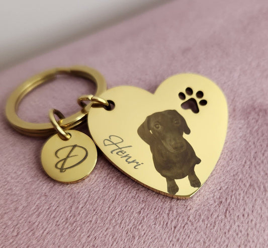 Gold Paw Print Heart Keyring
