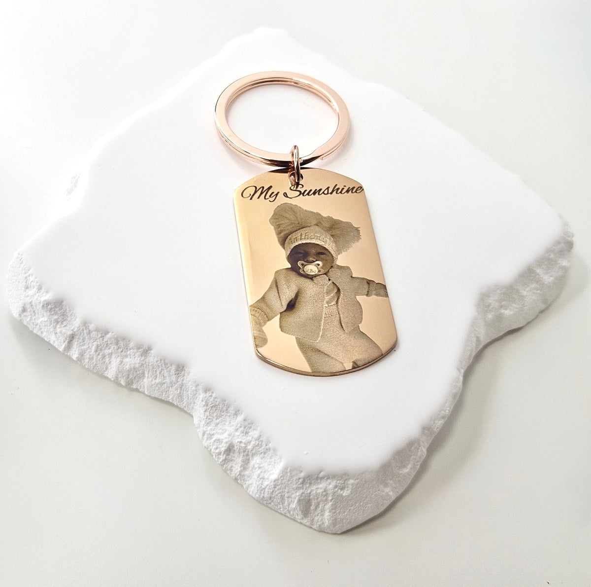 Large Rose Gold Tag Keyring