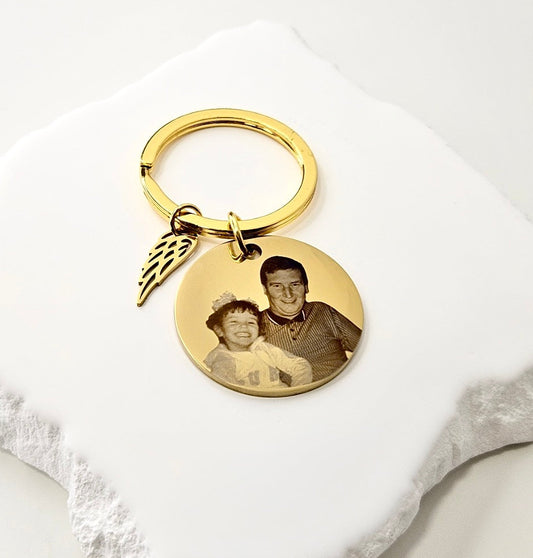 Gold Circle keyring With Angel Wing Charm