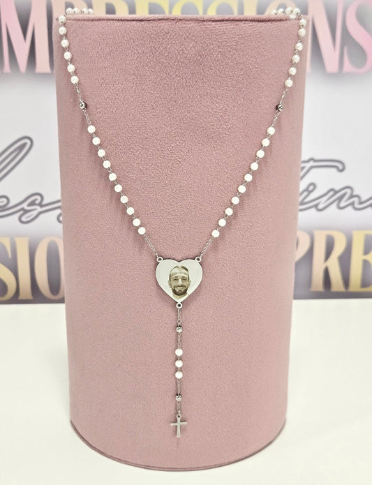 Silver Pearl Style Rosary Beads