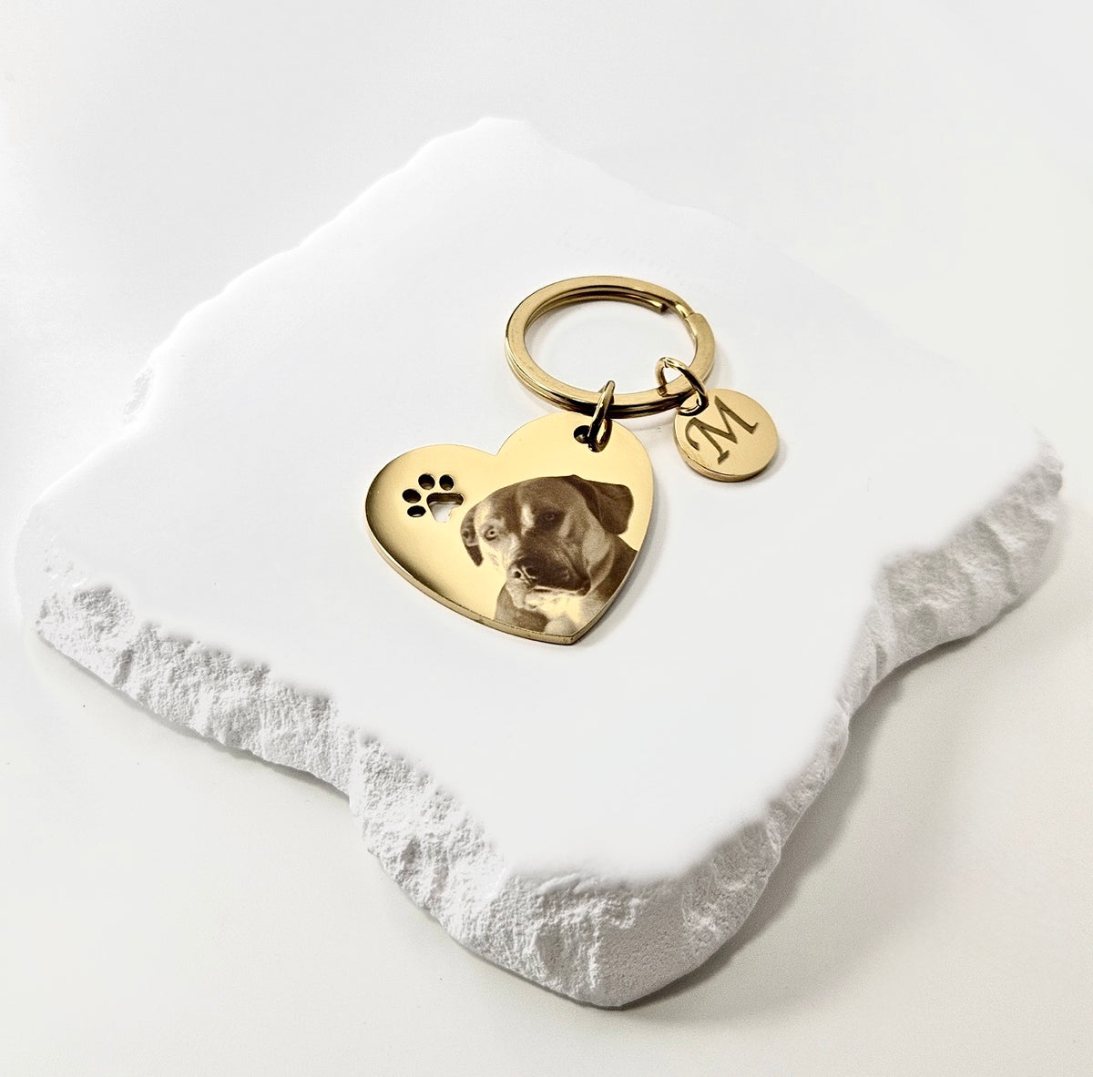Gold Heart Paw Print Keyring