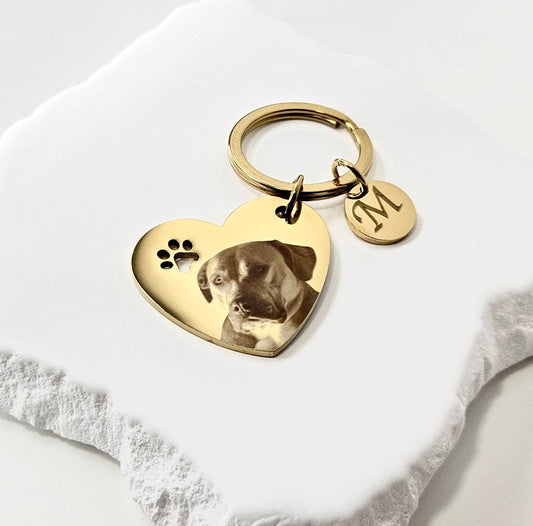 Gold Heart Paw Print Keyring