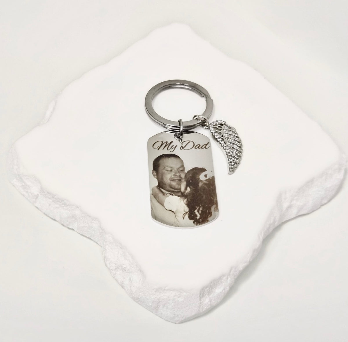 Medium Silver Keyring With Diamanté Angel Wing Charm