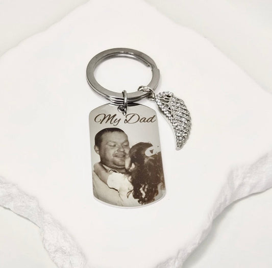 Medium Silver Keyring With Diamanté Angel Wing Charm