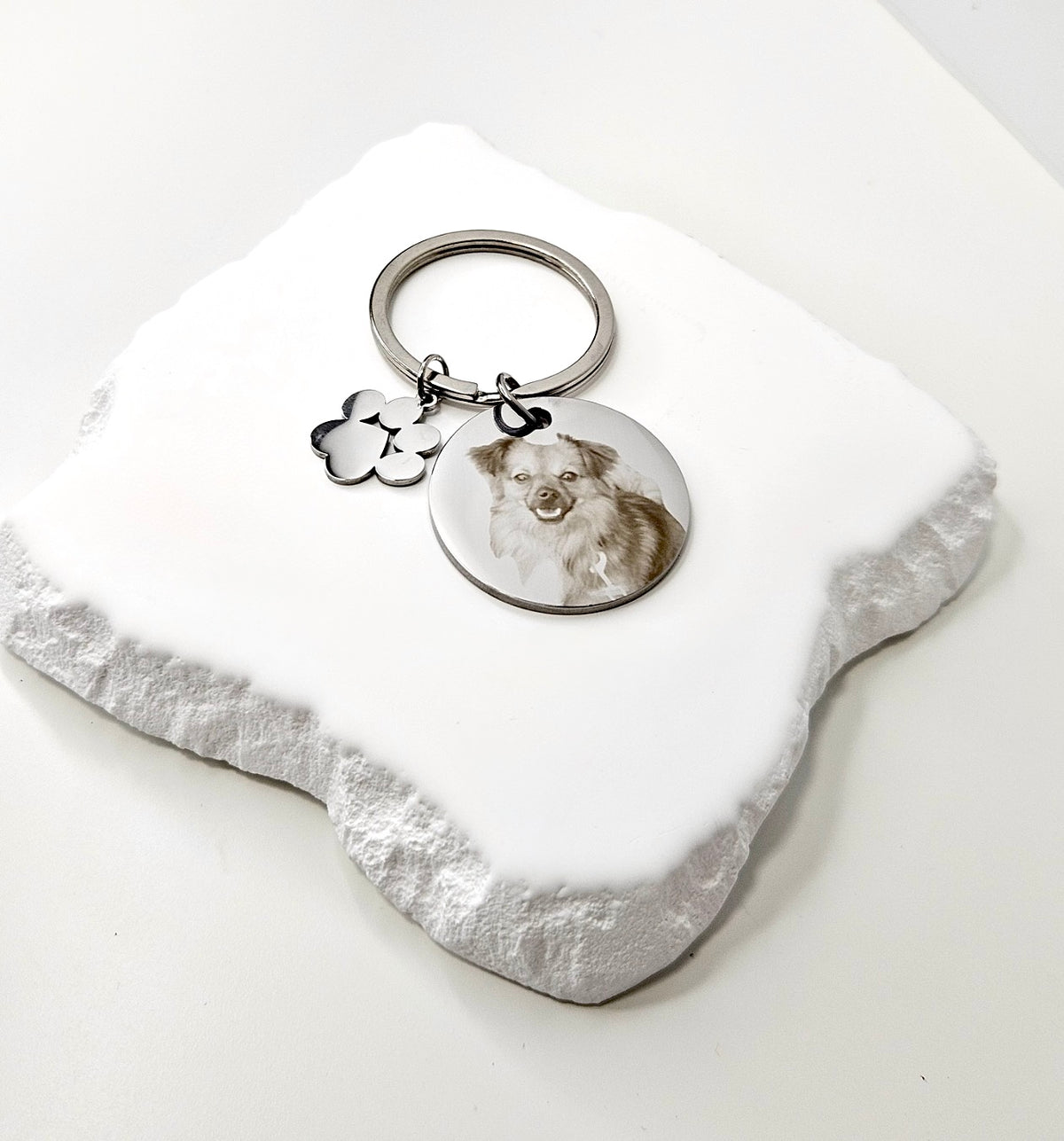 Silver Circle Keyring With Paw Print Charm