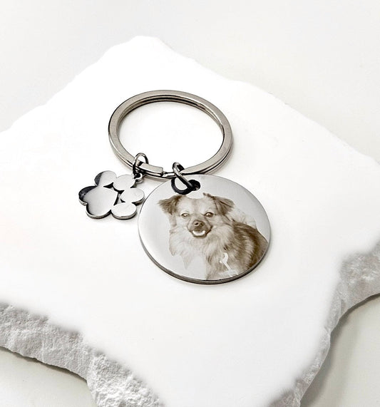Silver Circle Keyring With Paw Print Charm