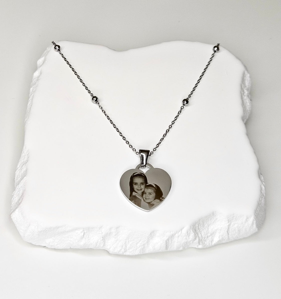 Silver Beaded Heart Necklace