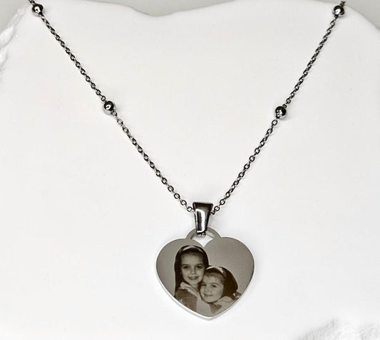 Silver Beaded Heart Necklace