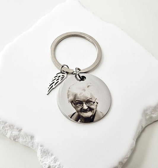 Silver Circle keyring With Angel Wing Charm