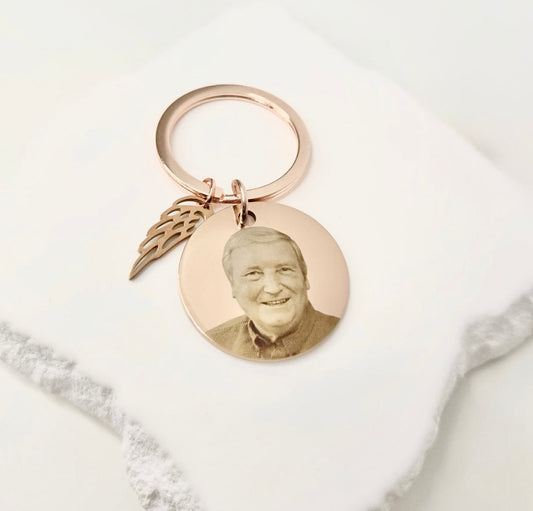 Rose Gold Circle Keyring With Angel Wing Charm
