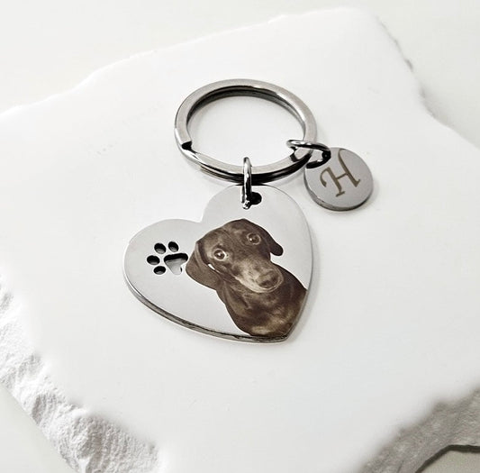 Silver Heart Paw Print Keyring