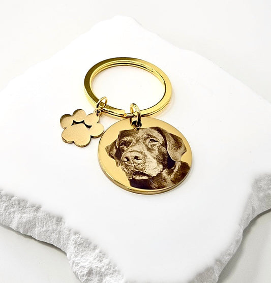 Gold Circle Keyring With Paw Print Charm