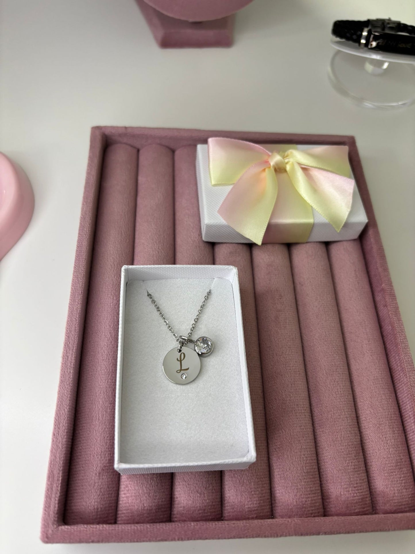 Silver Birthstone Initial Necklace