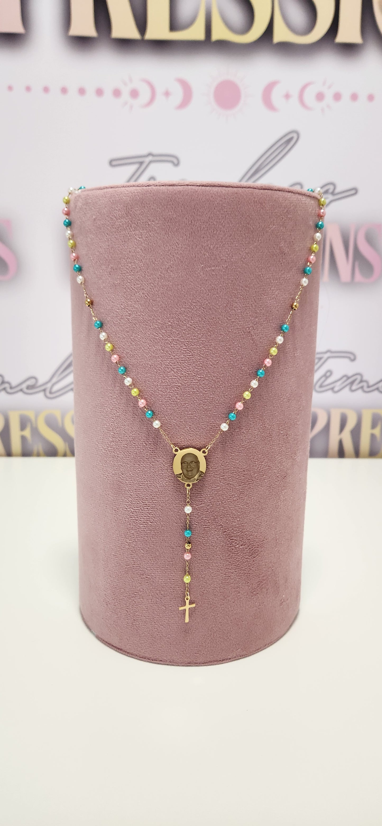 Rainbow Rosary Beads Gold Style