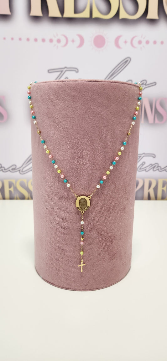 Rainbow Rosary Beads Gold Style