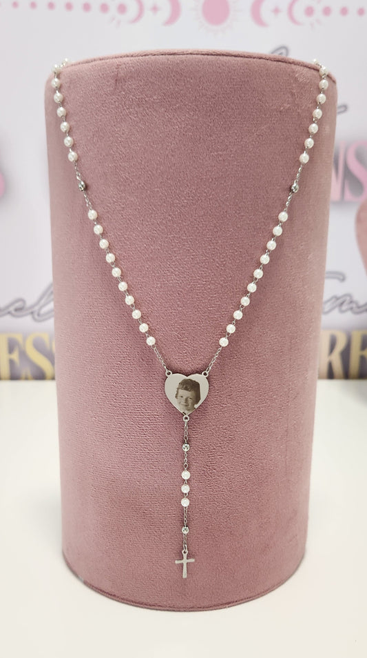 Silver Pearl Style Rosary Beads