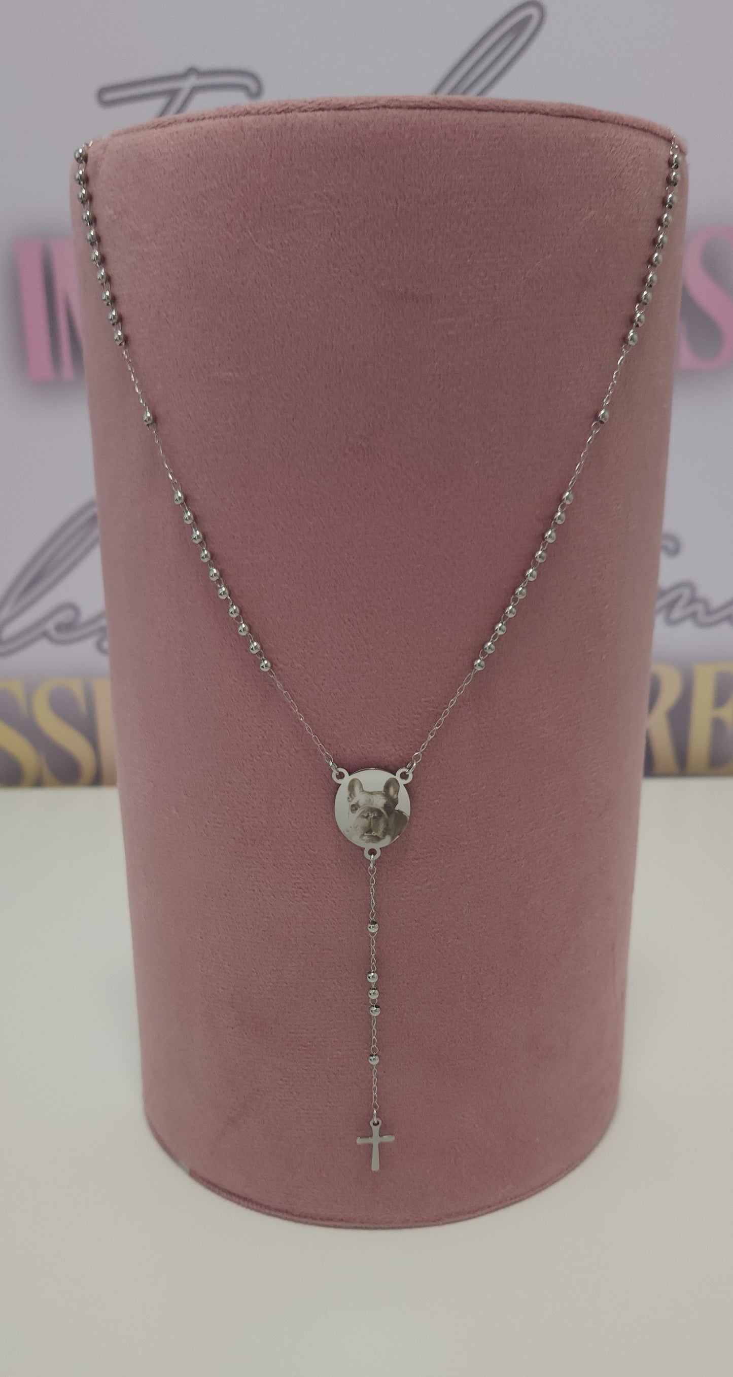 Silver Beaded Rosary Circle Pendant