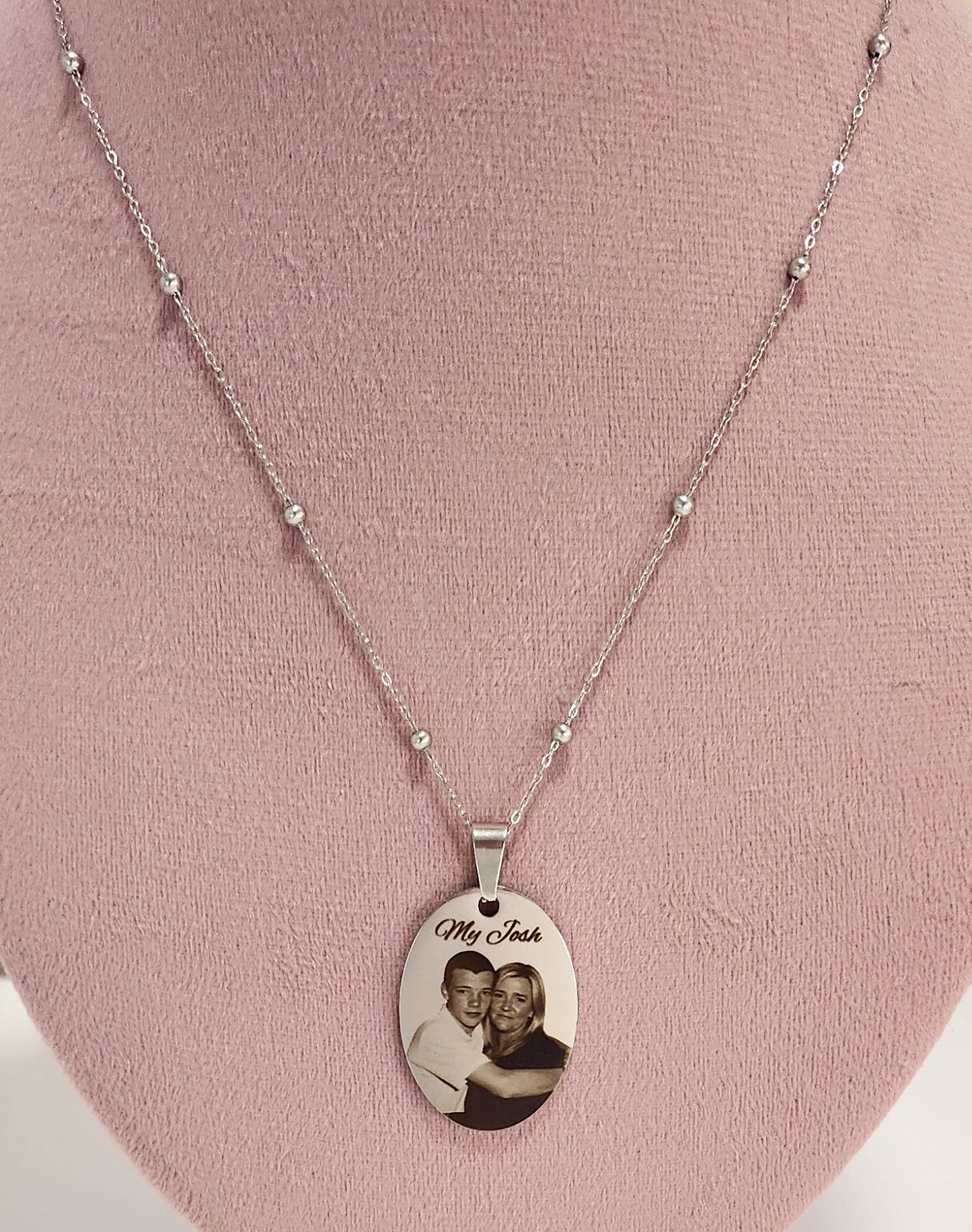 Large Silver Oval Beaded Necklace