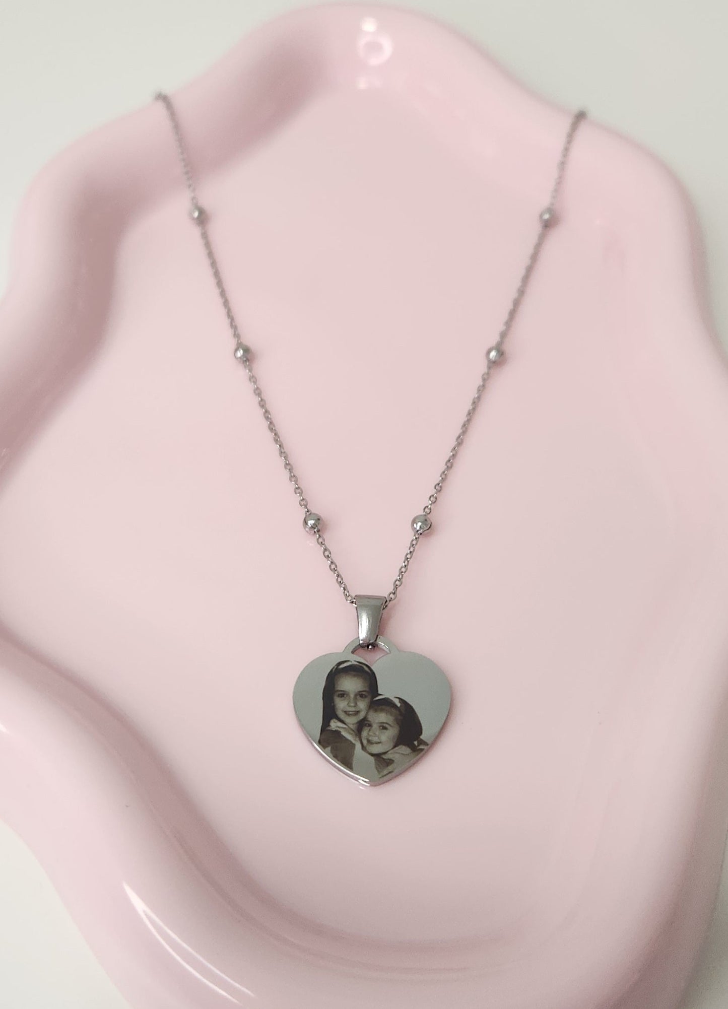 Silver Beaded Heart Necklace