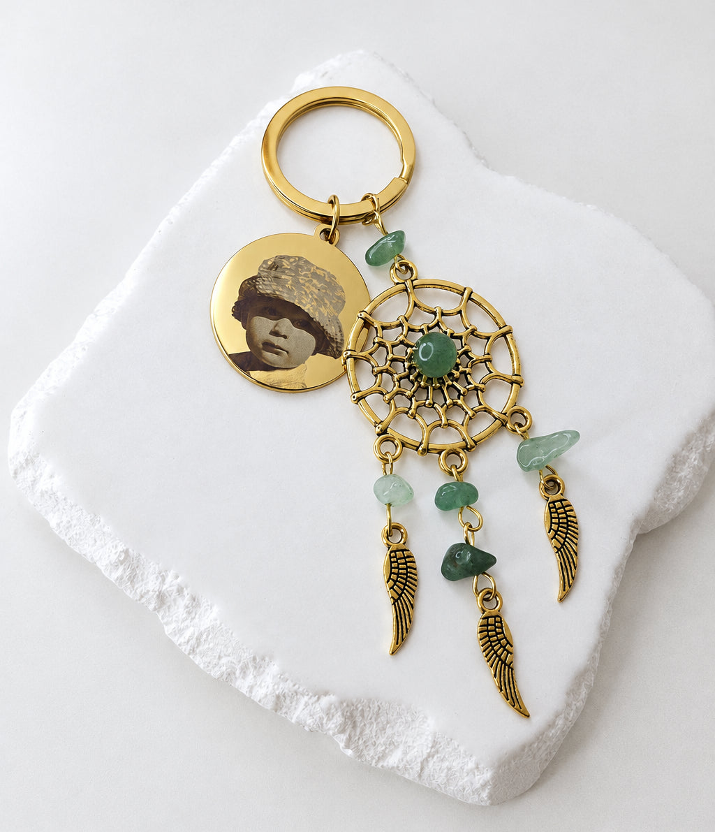 Green Crystal Dream Catcher Keyring