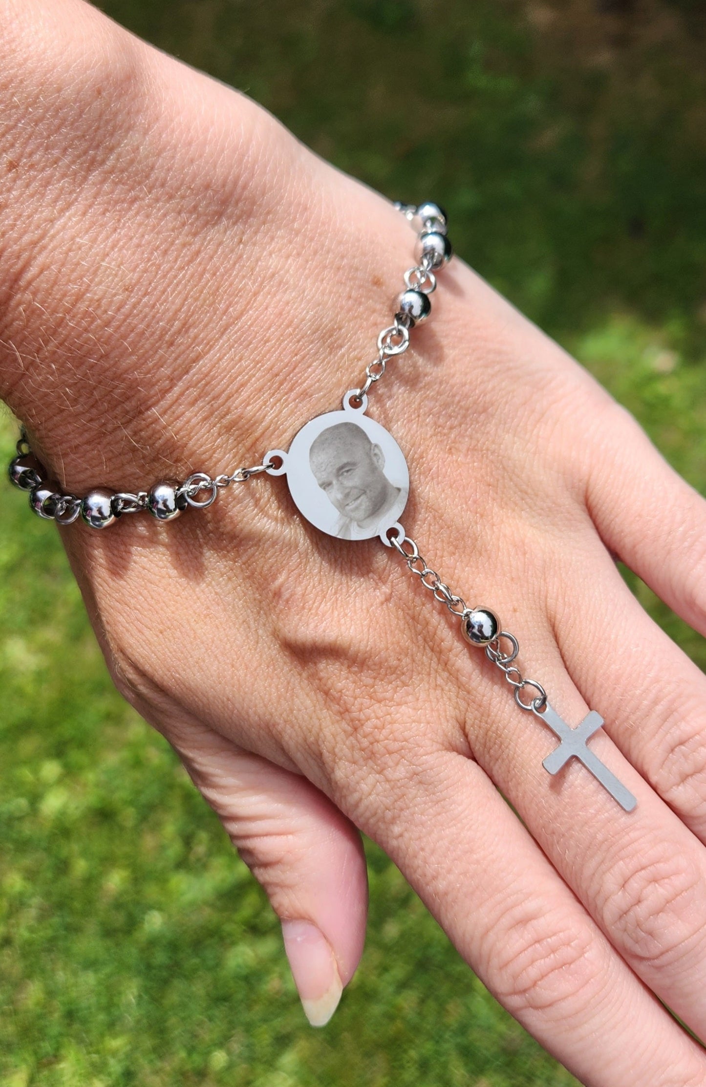 Delux Silver Round Rosary Bracelet