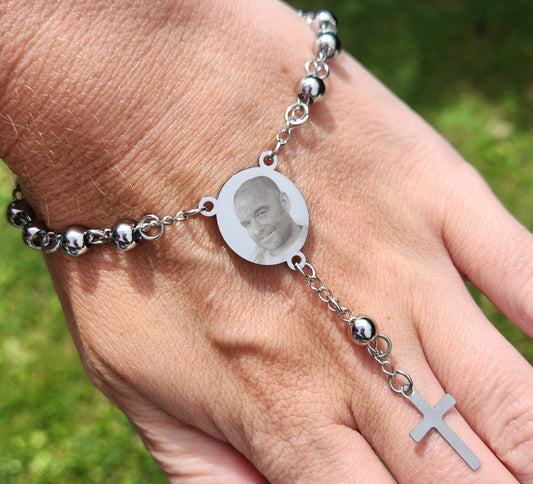 Delux Silver Round Rosary Bracelet