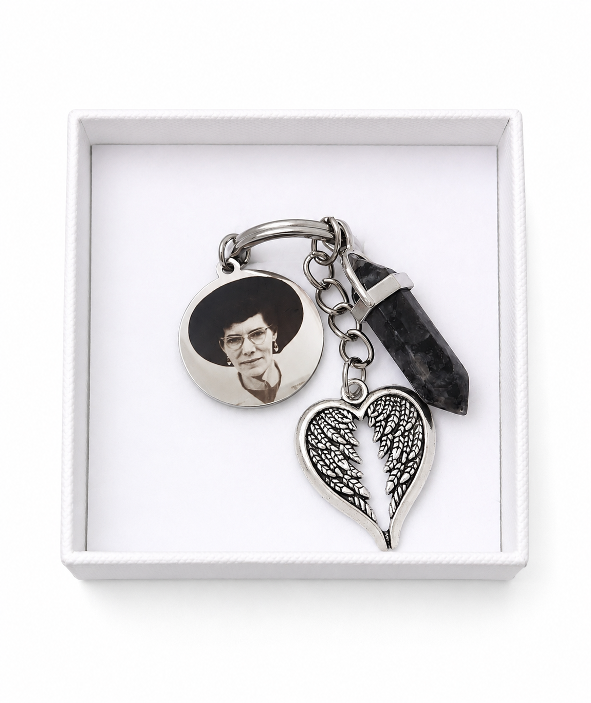 Larvikite Crystal Angel Keyring