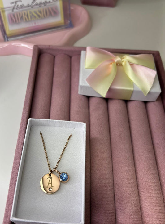 Rose Gold Birthstone Initial necklace