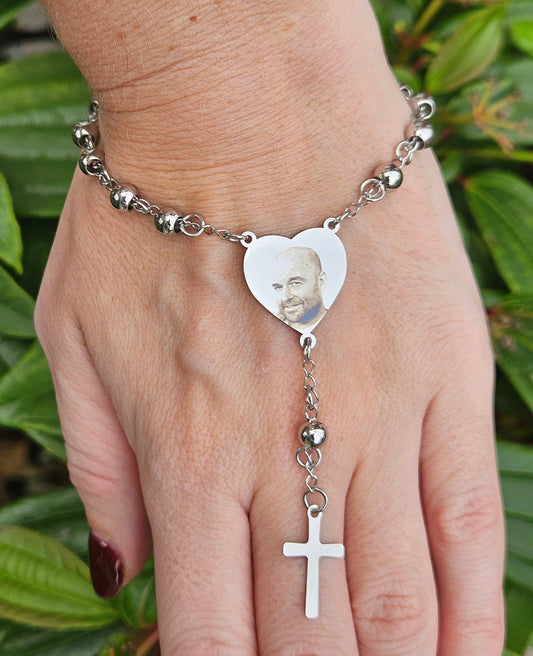 Deluxe Silver Heart Rosary Bracelet