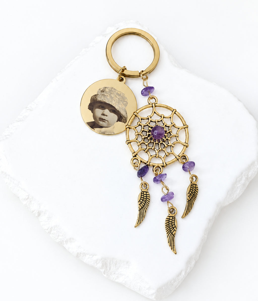 Purple Crystal Dream Catcher Keyring