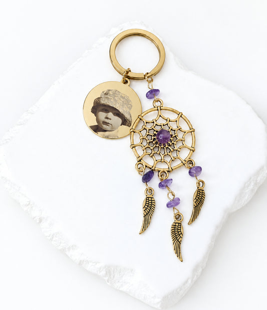 Purple Crystal Dream Catcher Keyring