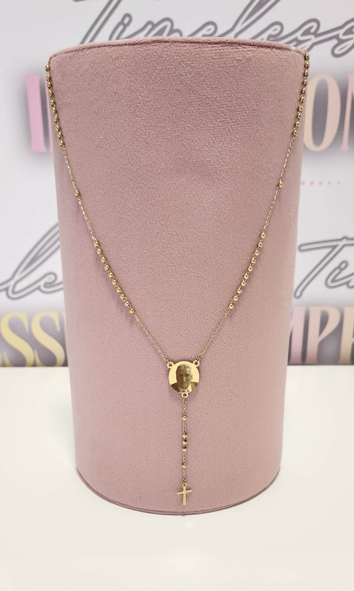 Gold Beaded Rosary Circle Pendant