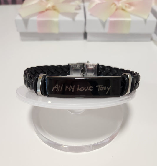 Men's Stainless Steel Cord and Leather Bracelet