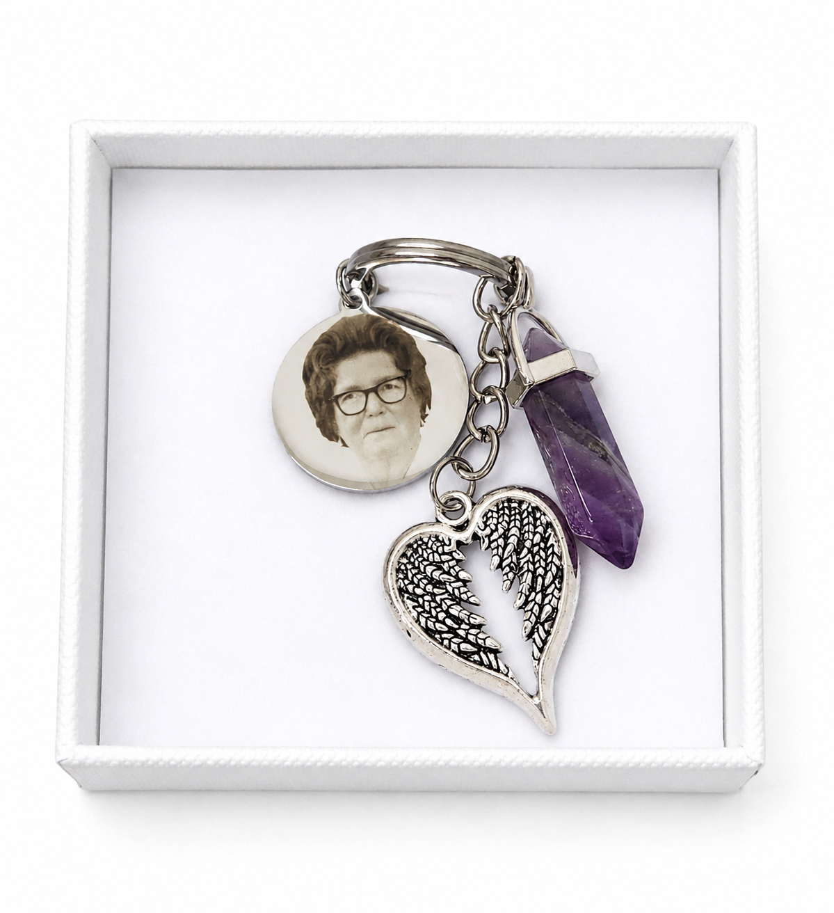 Amethyst Crystal Angel Keyring