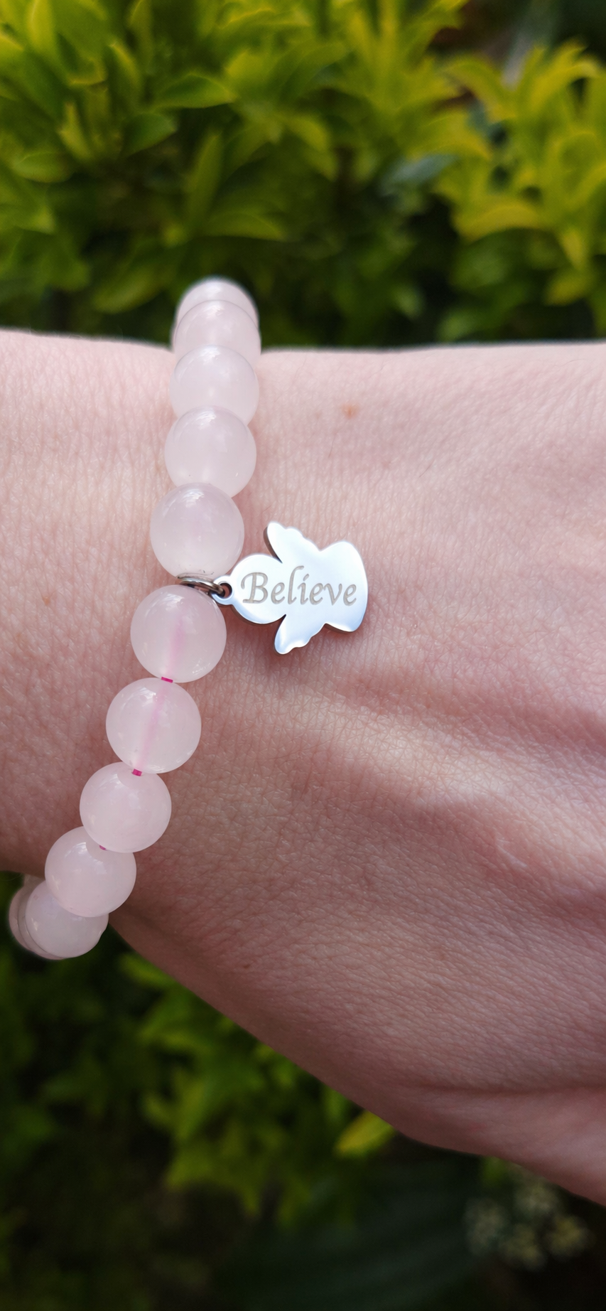 Rose Quarts Crystal Bracelet & Angel Pendant