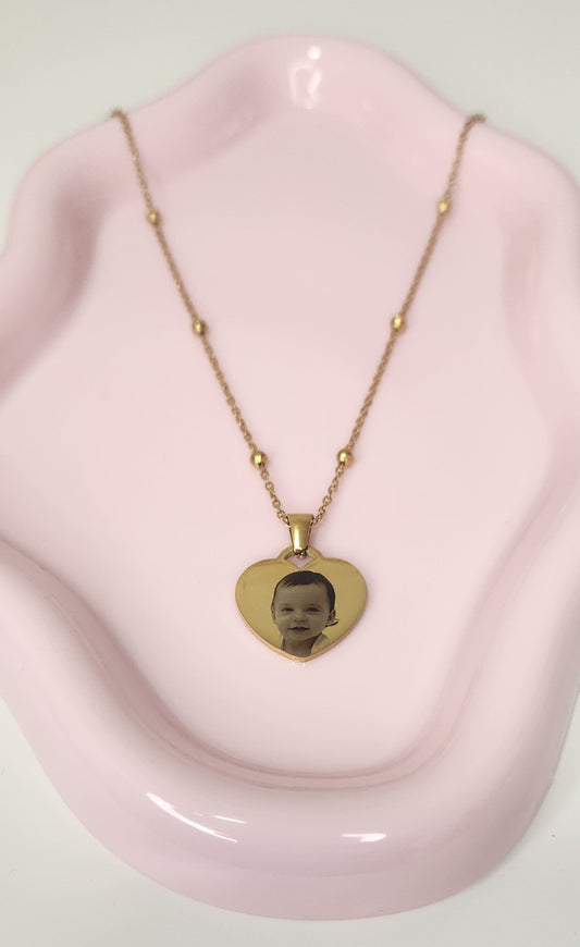 Gold Beaded Heart Necklace