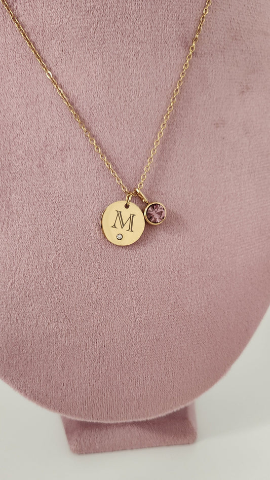 Gold Birthstone Initial Necklace