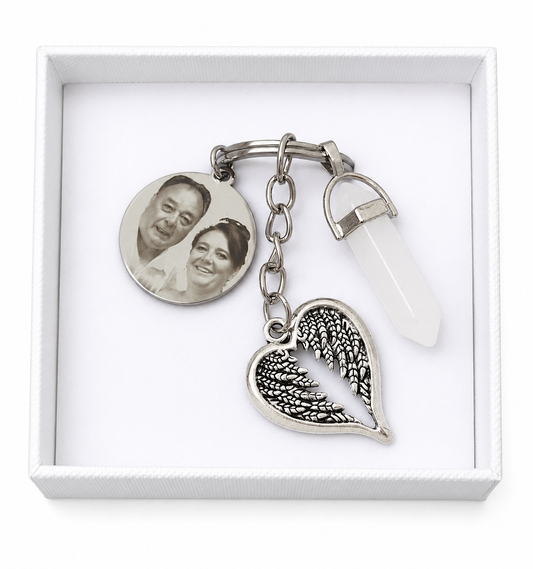 White Quartz Crystal Angel Keyring