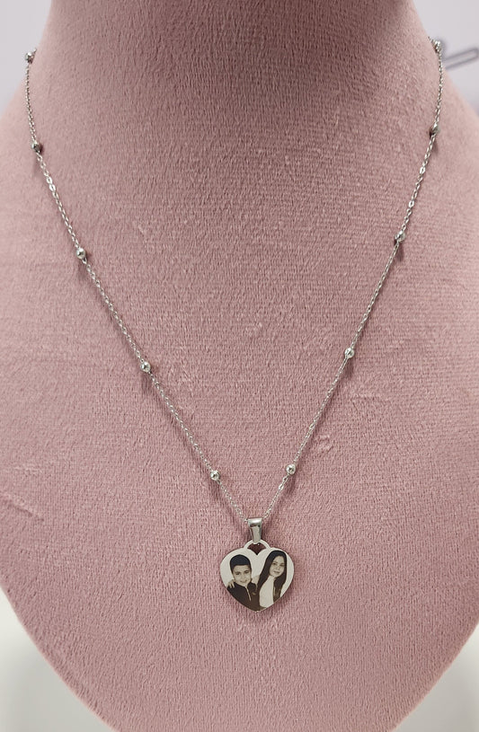 Silver Beaded Heart Necklace
